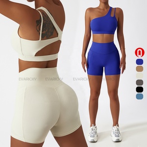 Gym 2 pezzi all'ingrosso Set Yoga reggiseno sportivo monospalla da donna Top due pezzi a vita alta <span class=keywords><strong>Leggins</strong></span> Pocket Set Fitness da donna - Product Image 2