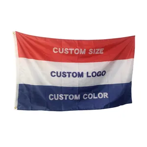 Grosir ukuran opsional cetak digital 3x5 kaki luar ruangan 100% poliester iklan bendera spanduk kustom logo bendera