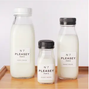 Оптовая продажа ежедневная стеклянная бутылка для молока 1 л 100 мл 300 мл квадратная стеклянная бутылка для хранения молока поставка 500 мл бутылка для молока с пластиковой крышкой