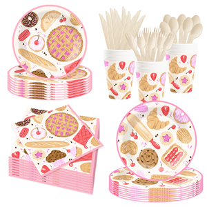 DAMAI - Juego de Vajilla Desechable de Papel con Diseño de Feliz Cumpleaños en Color Rosa, Platos, Servilletas y Mantel Desechables para Fiestas Infantiles - Product Image 2