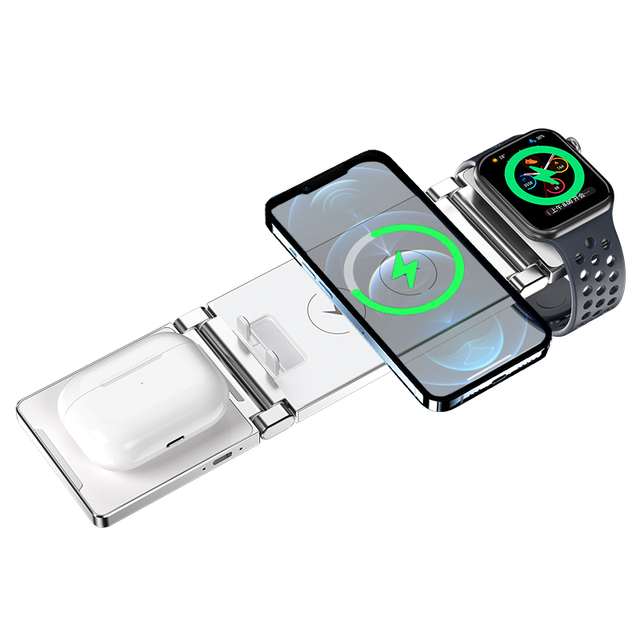 3 in 1 Foldable Wireless Stand 15W Fast Charging Cell Phone Holder Multi-Function Wireless Charger for iPhone for & Watch