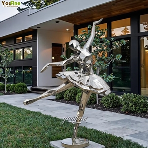 YOUFINE Taille Réelle Géométrique Miroir Métal Ballet Pose Statue En Acier Inoxydable Danse Ballerine Fille Sculpture - Product Image 4