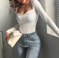 Pull-over court décontracté OEM printemps-automne pour femme, col carré sexy, tricot personnalisé, couleur unie, coupe ajustée – Grande Vente