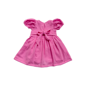 Robe d'été en crêpe pour filles, col en O, manches bouffantes, nœud papillon, couleur unie, style princesse doux et décontracté pour enfants, vente en gros - Product Image 6