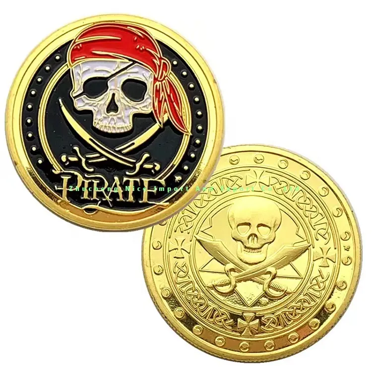 Gran oferta, Medalla Conmemorativa de piratas del Caribe francés de alta calidad, moneda personalizada, recuerdo de acero dorado, Pin de solapa chapado moderno de 32mm