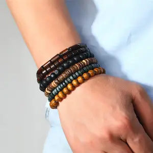 Multi strand wooden bead bracelet coconut shell bead bracelet elastic wire bracelet for men