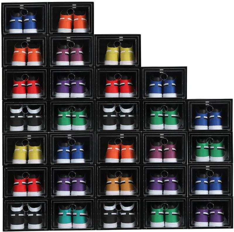 Drop Front Black Transparent Stackable Shoe Box Storage Shoe Container Storage Box Clear Acrylic Nike Magnetic Box For Shoes