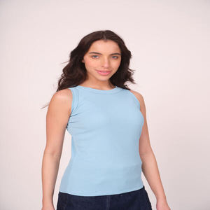 <b>Women</b> Summer Casual Tank Top Classic <b>Sleeveless</b> Soft Cotton Round Neckline Wide Shoulder Straps Everyday Wear <b>Shirt</b> - Product Image 3
