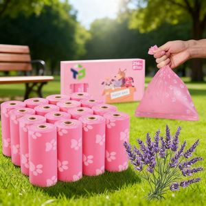 ถุงเก็บอุจจาระสุนัขแบบม้วน ขนาด 9x13 นิ้ว สีชมพู หนาพิเศษ ป้องกันการรั่วซึม กลิ่นลาเวนเดอร์ เป็นมิตรกับสิ่งแวดล้อม - Product Image 1