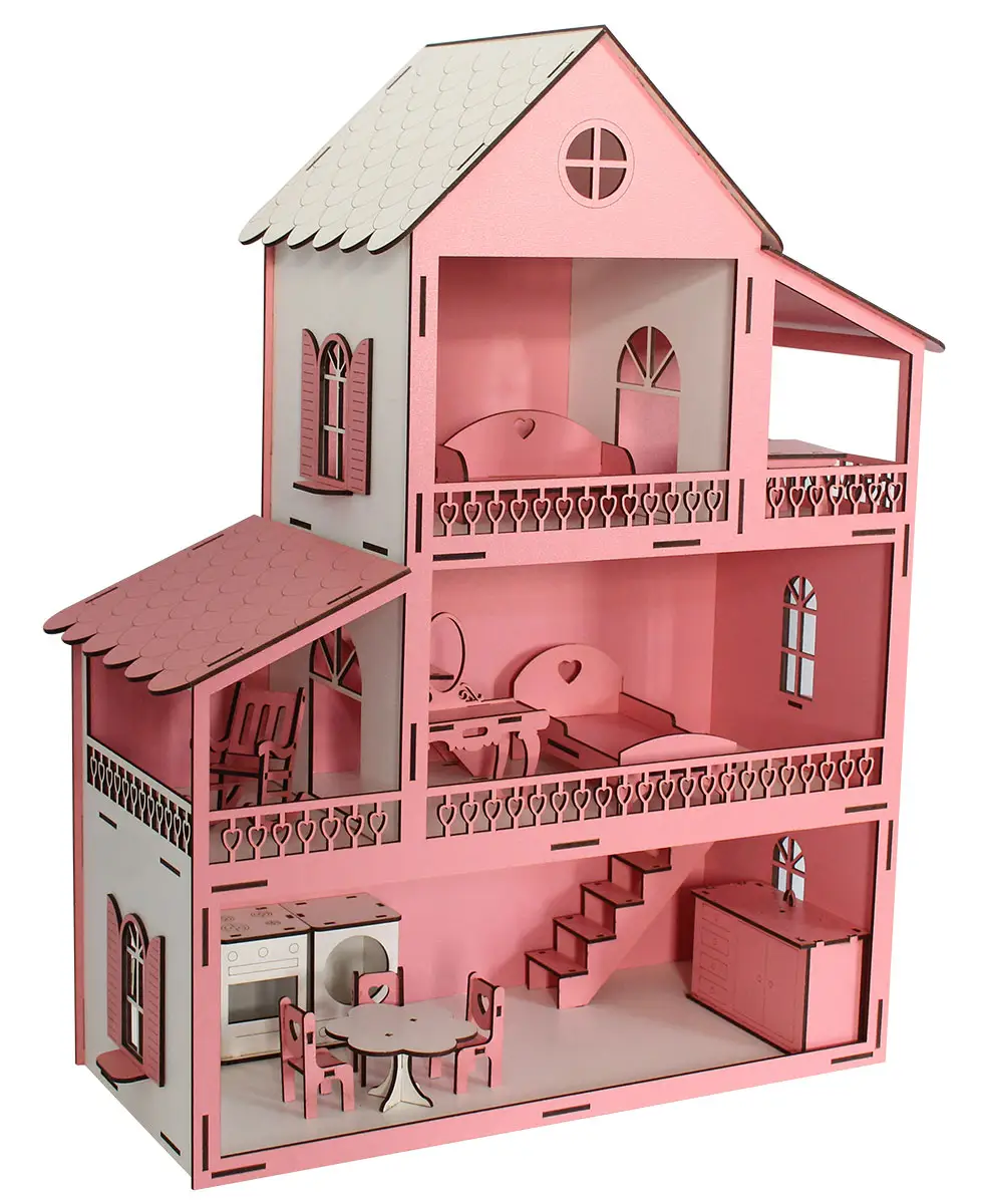 Natural Miniature Wood Dollhouse with Accessories for Girls Pretend Role Play Furniture Toy Set Wooden Doll House Turkey Factory