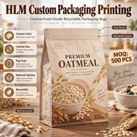 Sachet d'emballage personnalisé à fond plat pour céréales, qualité alimentaire, haute barrière, refermable avec fermeture éclair, pour café, flocons d'avoine, snacks