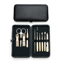 Ensemble d'outils professionnels pour manucure et pédicure en or, 10 pièces, coupe-ongles en acier inoxydable avec étui en PU