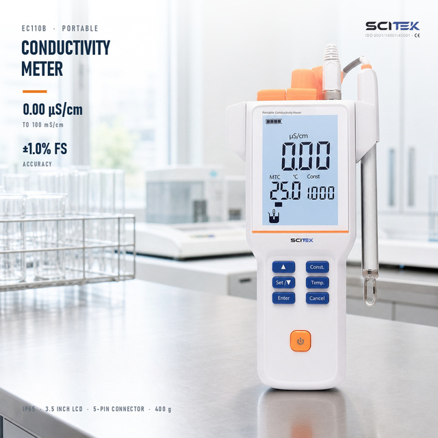 SCITEK Laboratory Portable EC Meter Electrical Conductivity Tester for Water Quality Analysis with  LCD Display
