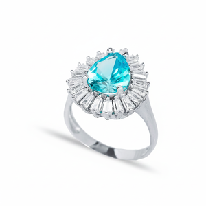 Pear Shape Aquamarine <b>CZ</b> Stone 925 Sterling Silver Cluster <b>Ring</b> Jewelry Turkish Wholesale - Product Image 2