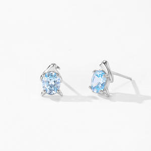 Pendientes de pingüino personalizables de plata de ley S925 con circonita azul cielo de corte ovalado, versión cobre, serie Animal, para mujer - Product Image 3