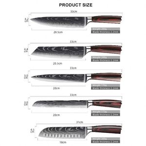 Juego de Cuchillos de Cocina Profesionales Personalizados de Acero Inoxidable Japonés Damasco con Mango con Patrón de Madera y Grabado, Cuchillo de Cocina Multiusos y Cuchillo para Pelar - Product Image 3