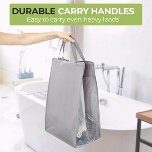 Hanging Laundry Hamper Grey <b>Rectangular</b> Foldable With Handles For Closet Storage - Product Image 6