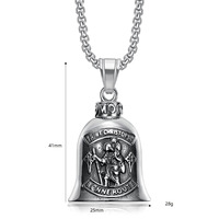 Pendentif Cloche de la Protection Saint Christophe Vintage, Cloche Porte-Bonheur pour Motard, Breloque en Acier Inoxydable 316L, Collier Bijou pour Homme, Vente en Gros