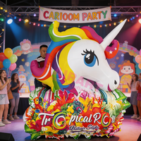 Panneau publicitaire gonflable tête de cheval de dessin animé pour fête foraine, mascotte géante cheval arc-en-ciel, accessoire mural gonflable