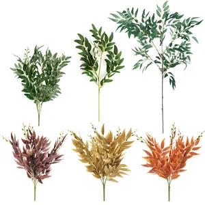 X161Cheap Imitated Plastic Branch Artificial leaf red evergreen tree willow leaves branches for centerpieces wedding decoration