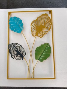 Arte de Parede Moderna em Metal Dourado Retangular para Sala de Estar, Decoração de Casa com 3 Painéis, Design de Folhas, Acessórios para Casa - Product Image 3