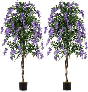Lot de 2 arbres artificiels de glycine de 1,80 m, plantes artificielles à fleurs violettes <span class=keywords><strong>en</strong></span> pot de pépinière pour la décoration intérieure, du bureau, de la véranda et du salon - Product Image 1