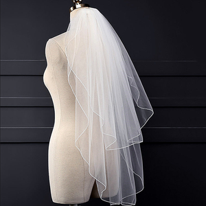 Veli da Sposa a Due Strati con Pettine in Metallo, Tulle Morbido 80~100cm, Bordo a Matita Bianco, Veli da Sposa Corti - Product Image 3