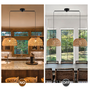 Lámpara Colgante con Pantalla Ovalada de Mimbre y Marco de Hierro Forjado - Product Image 6