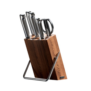 Ensemble de couteaux Dumik, 6 pièces, couteau de chef en acier inoxydable, trancheuse, hachoir, support en bois, ensemble de couverts de cuisine - Product Image 1