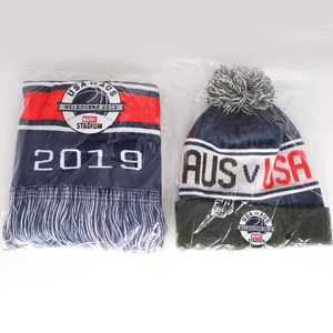 Conjunto de Gorro y Bufanda Tejidos para Eventos Deportivos Internacionales, con Texto y Emblema Jacquard Personalizados, Accesorio de Invierno para Eventos y Regalos - Product Image 1