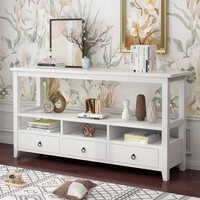 Meuble de couloir en bois blanc antique, long, pour entrée, véranda, accent, entrée, meuble mural, console avec étagère