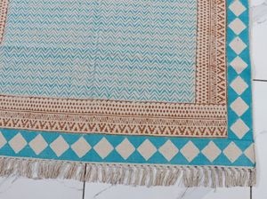 <b>Boho</b> Indian Block Print Cotton <b>Rug</b> Handmade Carpet with Tassels Area <b>Rug</b> Home Decor - Product Image 4
