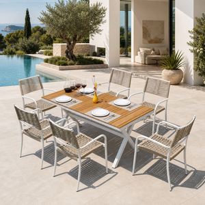 Ensemble <span class=keywords><strong>de</strong></span> salle à manger d'extérieur, structure en alliage d'aluminium, chaises en corde tressée, table WPC 160x90, mobilier <span class=keywords><strong>de</strong></span> patio et <span class=keywords><strong>de</strong></span> balcon - Product Image 1