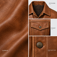Veste en cuir pour homme à col pointu, boutons-pression, poches poitrine, languettes latérales ajustables, style streetwear décontracté, marque privée