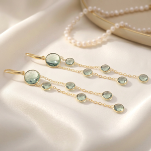 Green Amethyst Quartz Dangle <b>Earrings</b> 18k Gold Plated Bezel Set Round Cut Multi Gemstone Brass <b>Earring</b> for Women Fashion Jewelry - Product Image 6