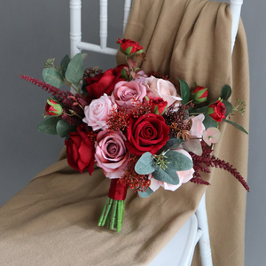 Bouquet da Sposa con Peonie, Fiori in Seta Fatti a Mano, Bouquet Artificiale per Damigelle - Product Image 6