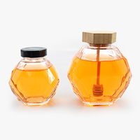 Logo avec étiquette personnalisée 200ml 400ml pot de miel vide cuisine gelée conteneur hermétique verre stockage pot de miel avec louche en bois