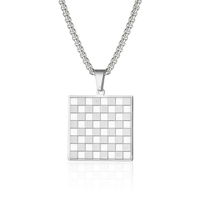 Collier en acier inoxydable à maillons rectangulaires en forme d'échiquier, bijou tendance - Product Image 3