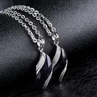 Collar de acero de titanio con arenisca azul para hombre, colgante de acero inoxidable, Ojo de Ángel, collar con Colgante de Piedra de ágata azul negra