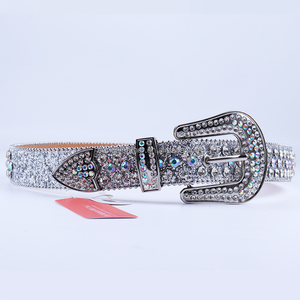 Ceintures en cuir PU pour hommes et femmes avec logo personnalisé en strass et cristaux, boucle en alliage SUNDO, vente en gros - Product Image 6