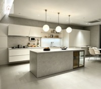 Gabinetes de Cocina Modernos Minimalistas y Ecológicos XINGRUO, Isla con Textura de Concreto, Juego de Gabinetes de Lujo Personalizados