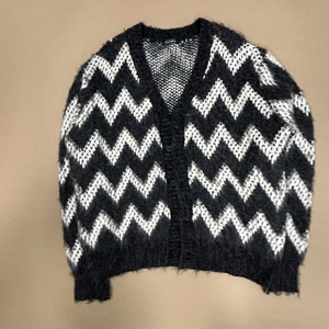Black <b>White</b> Zigzag Knit <b>Cardigan</b> Men <b>Chunky</b> Cable Pullover Sweater Loose Fit Autumn Winter - Product Image 3