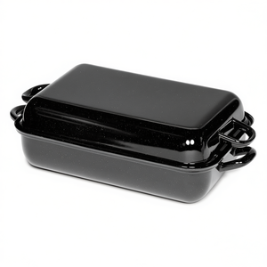 RIESS Roasting <b>Pan</b> Classic Black Enamel Rectangular With Lid For Oven Use - Product Image 2