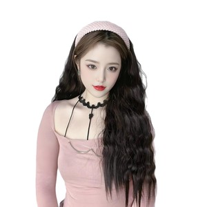 Peluca de moda para mujer con cabello largo rizado ondulado integrado, diadema de pana desmontable, media peluca en forma de U, cubierta de media cabeza en forma de U - Product Image 5