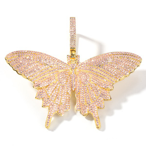Popular púrpura mariposa Cuba colgante collar con circón oro joyería moda Bling diamante para Mujeres Hombres collares grandes - Product Image 2