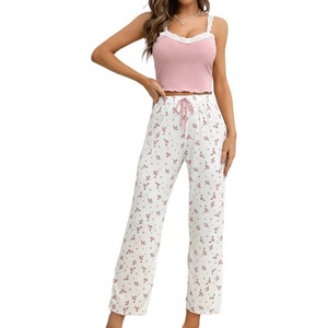 Ensemble deux pièces décontracté et confortable, imprimé floral européen et américain, sexy, coupe ajustée, pour femme - Product Image 5