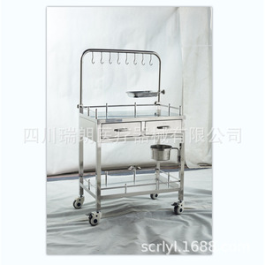 Carrito Médico de Acero Inoxidable Sichuan Ruilang de Doble Capa con Ganchos para Infusión y Cajón para Uso Hospitalario - Product Image 2