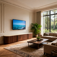 Console TV en placage de noyer personnalisable, directement de l'usine, avec plateau en travertin, design incurvé, style nordique/français/moderne