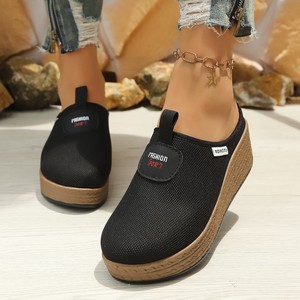 Women Classic Fashion Chunky Sole Lightweight Durable Sports Shoes Breathable <b>Canvas</b> Mesh Comfortable Casual Walking Slip-On - Product Image 1