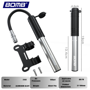 Pompe à vélo en alliage d'aluminium BOMB 80-130 PSI, gonfleur d'air manuel léger avec support de montage - Product Image 6
